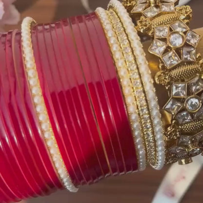 Semi Pearl Maroon Chooda Set of 21