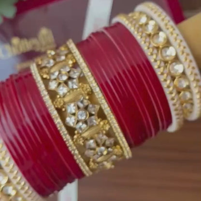 Maroon Semi Pearl Chooda – 21-Piece Bridal Set