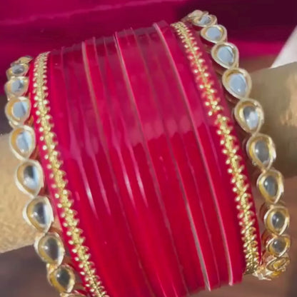 Semi Pearl Dark Maroon Chooda Set of 11