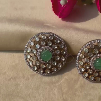 Classic Round Polki Earrings - 22K Gold Plated, 92.5 Pure Silver Base