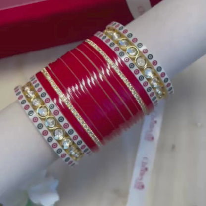 Pure Pearl Classic Heritage Diamond Dark Red Chooda Set of 21