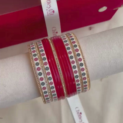 Pure Pearl Classic Heritage Diamond Dark Red Chooda Set of 11