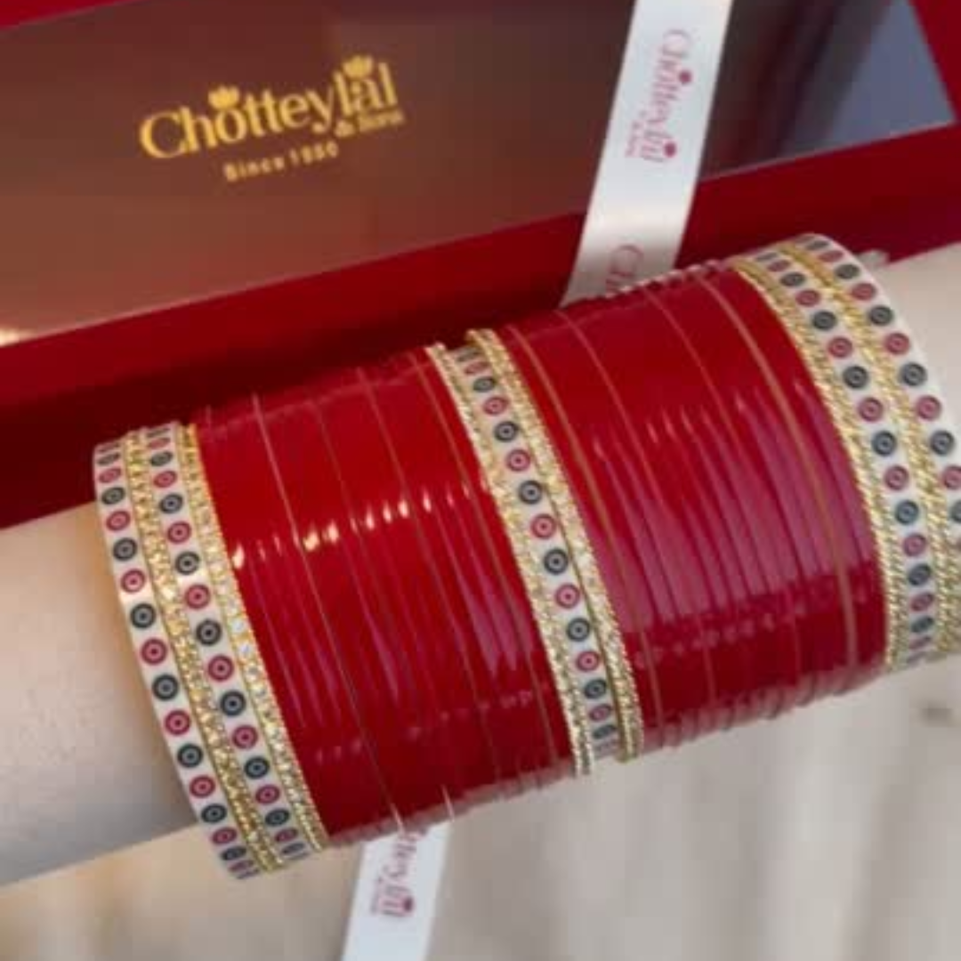 Pure Pearl Classic Heritage Diamond Dark Red Chooda Set of 31