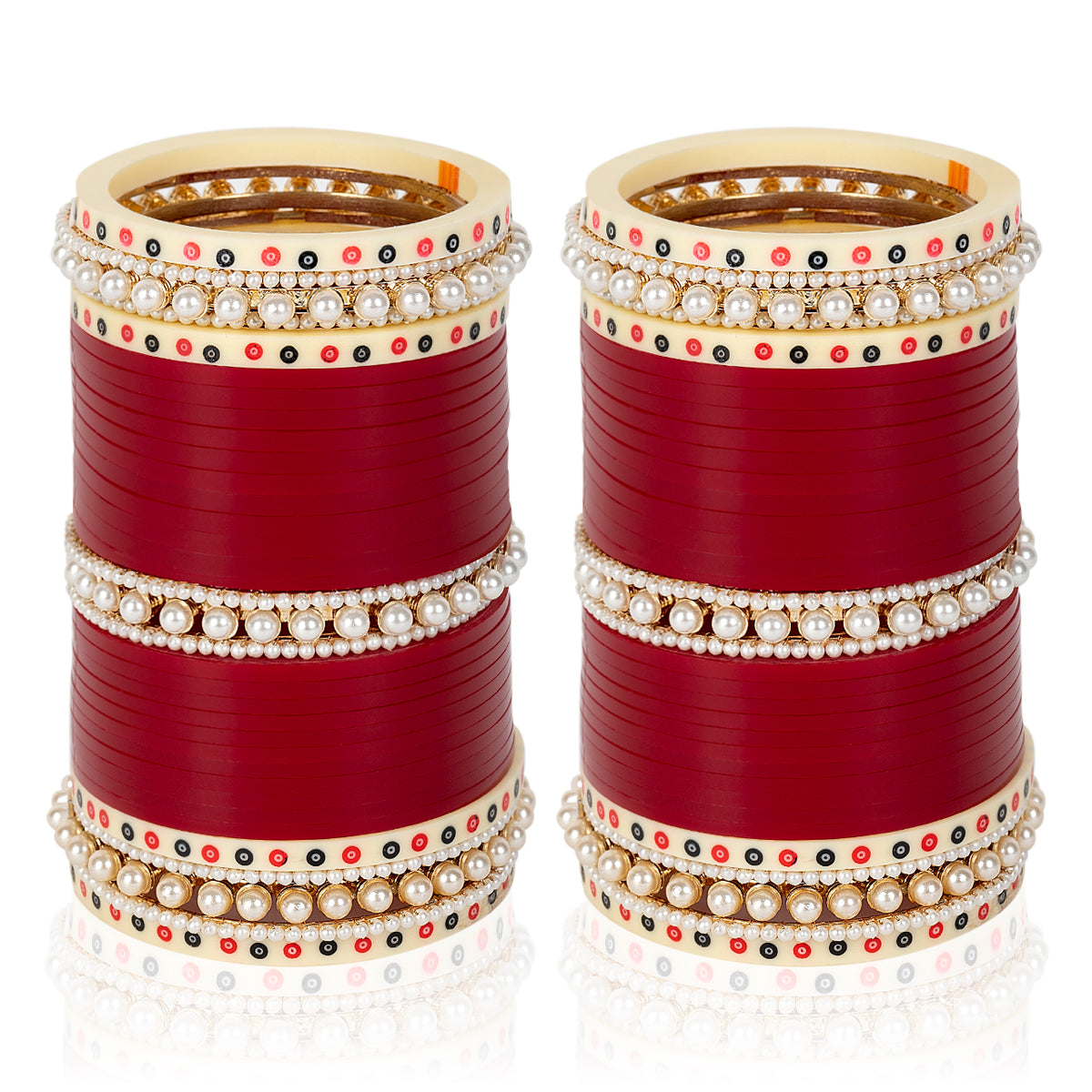 Dark Maroon On Maroon Hand Finished Perl With Simmer Bangle Chooda Set