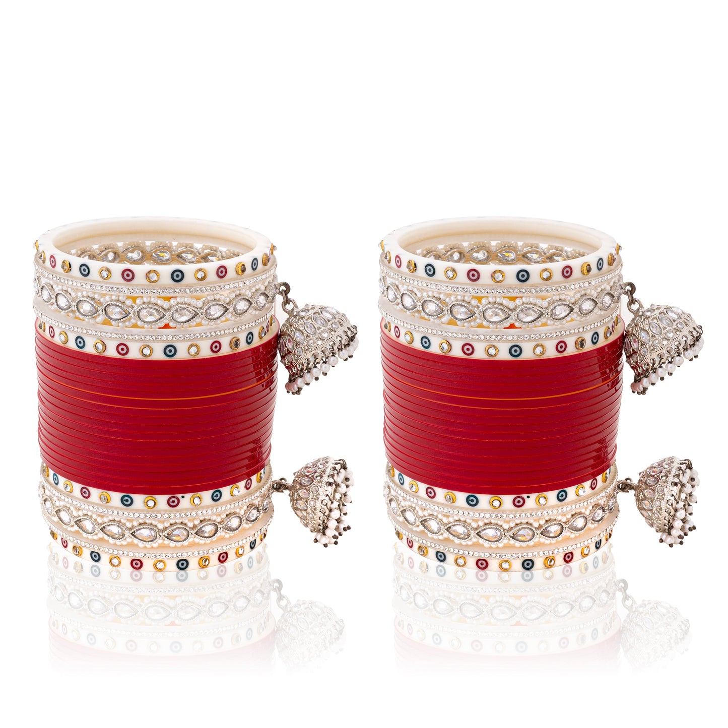 Radiant Bridal Chooda: Red Dot Bangles with Shimmer White Bangles