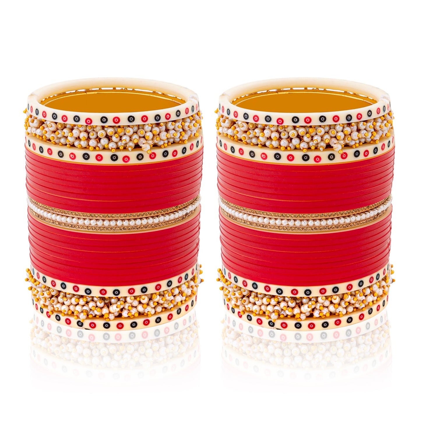 Crimson Elegance Chooda: Red Chooda with Twin Pearl Bangles