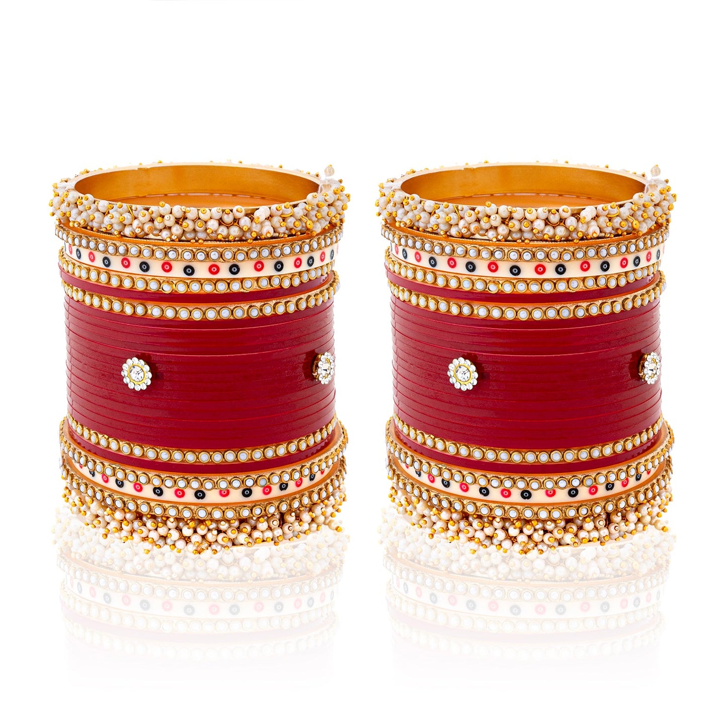 Bridal Chooda: Red Chooda with Twin Pearl Bangles