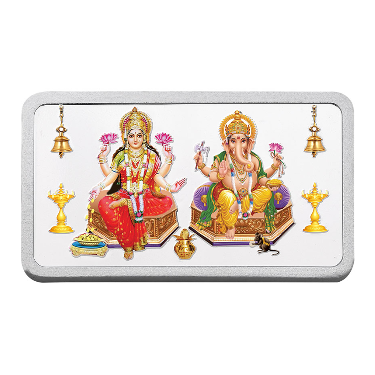 100 gm (999.9) Lakshmi Ganesha Silver Colour Bar-Kundan