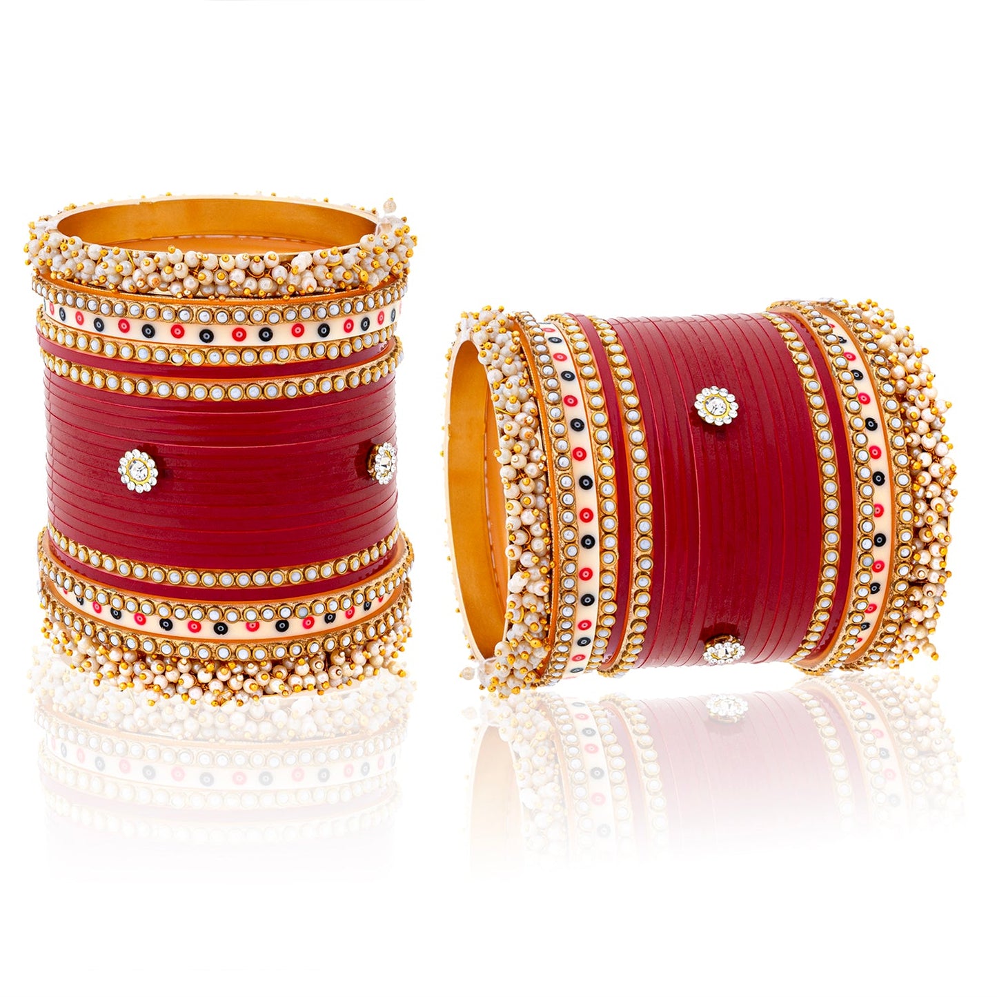 Bridal Chooda: Red Chooda with Twin Pearl Bangles