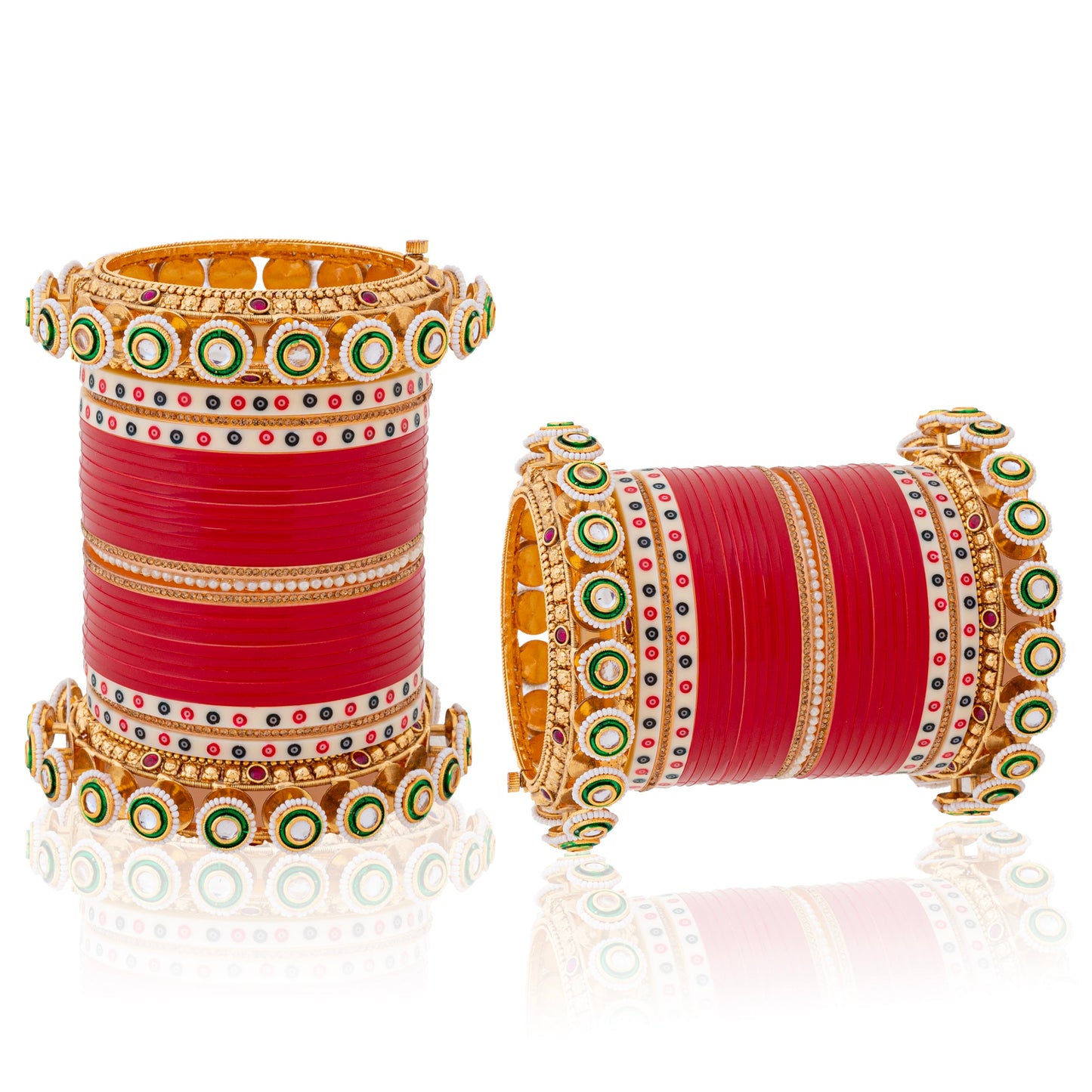 Classic Red Bridal Chooda with Kundan Kada Bangles