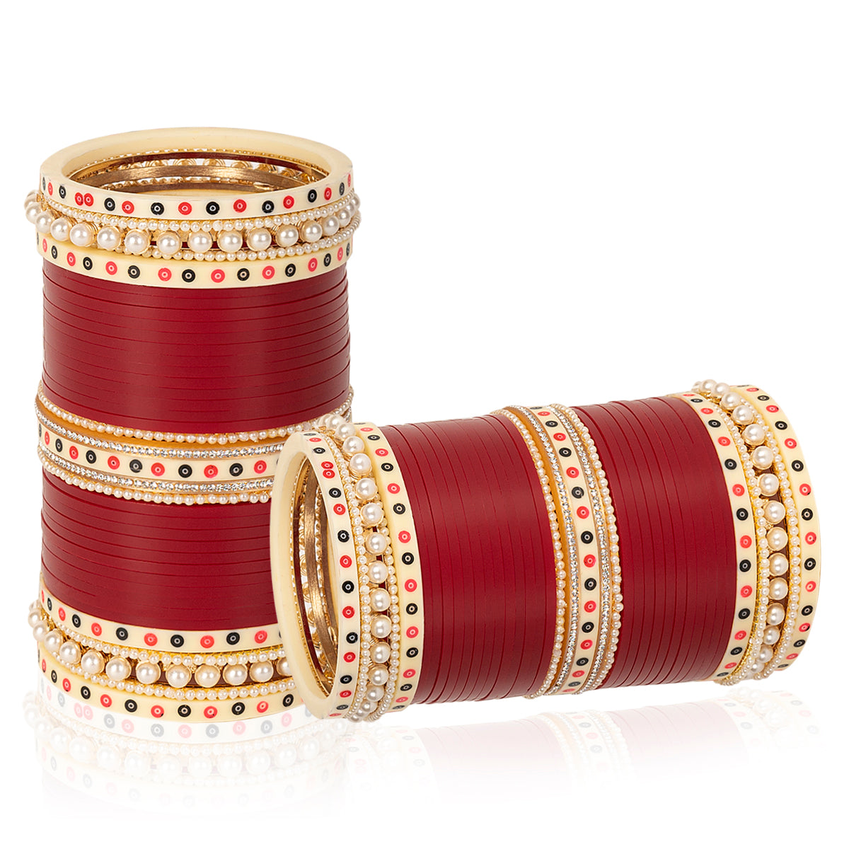 Dark Maroon On Maroon Hand Finished Perl With Simmer Bangle Chooda Set