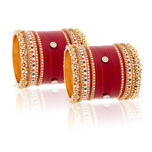 Bridal Chooda: Red Chooda with Twin Pearl Bangles