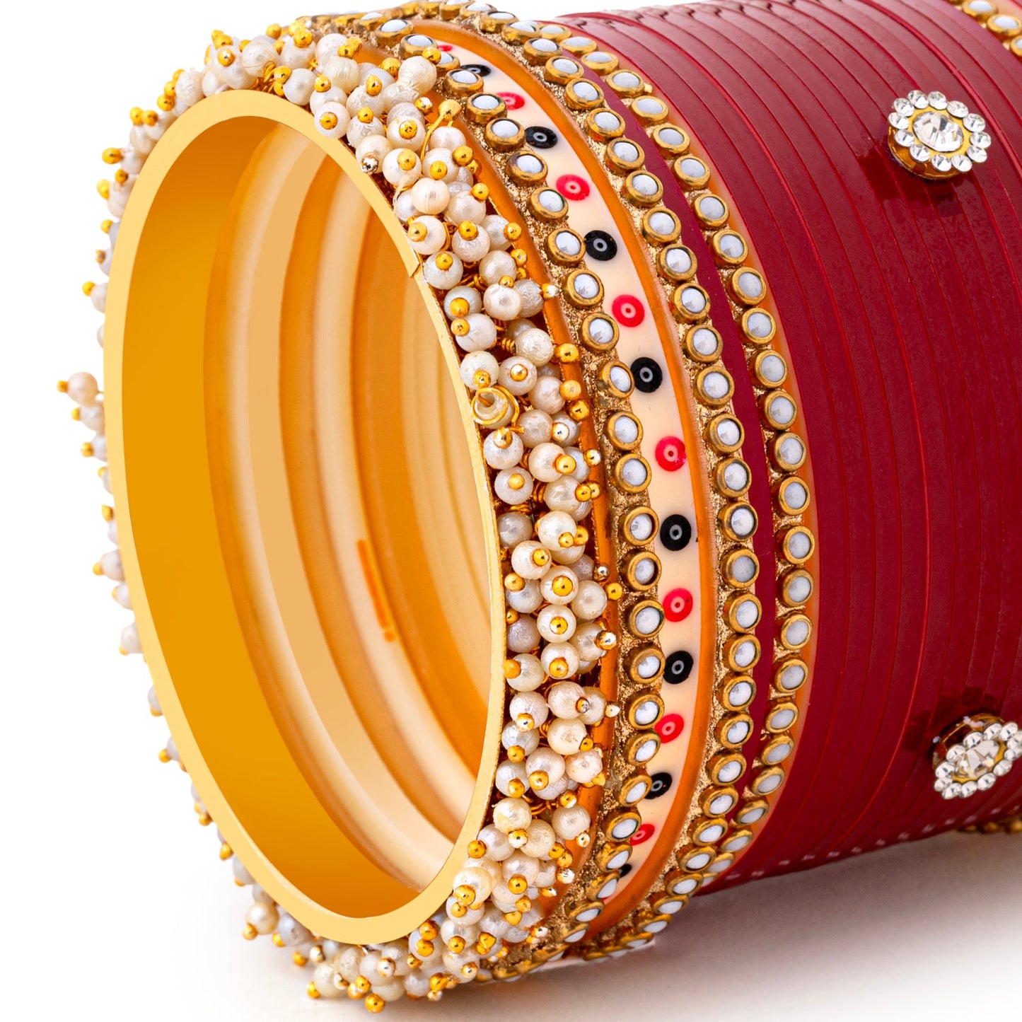 Bridal Chooda: Red Chooda with Twin Pearl Bangles