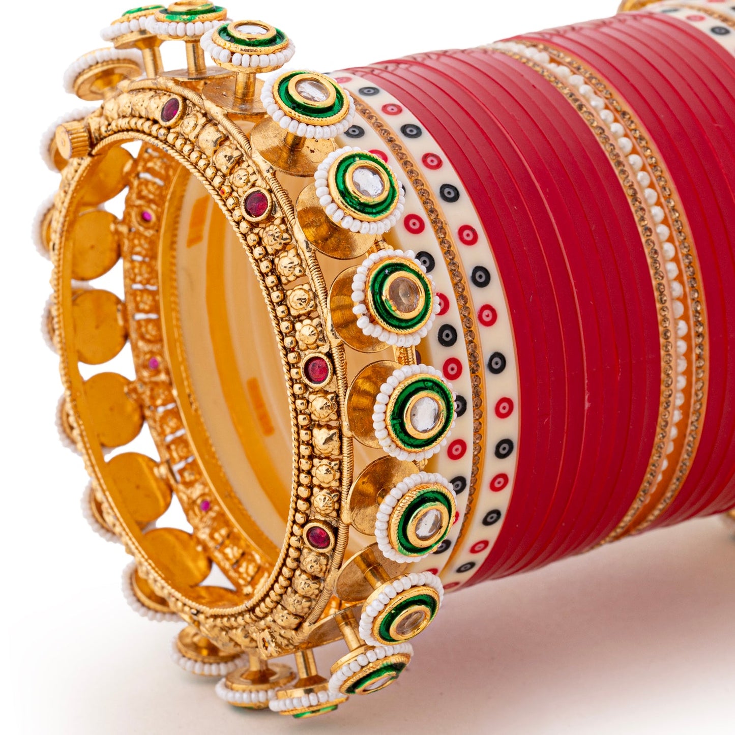 Classic Red Bridal Chooda with Kundan Kada Bangles