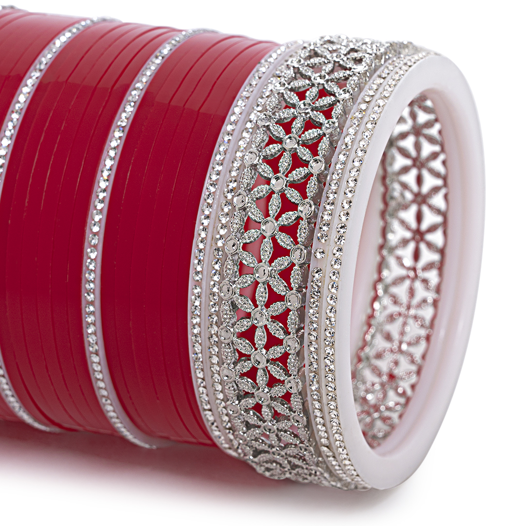 Red Maroon Bridal Chooda Set with american diamond (Hand Polished Chooda)