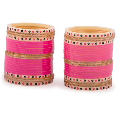 Hand Finished Rani Pink Wedding Chooda for Bride/Dulhan with Shimmer Bangles