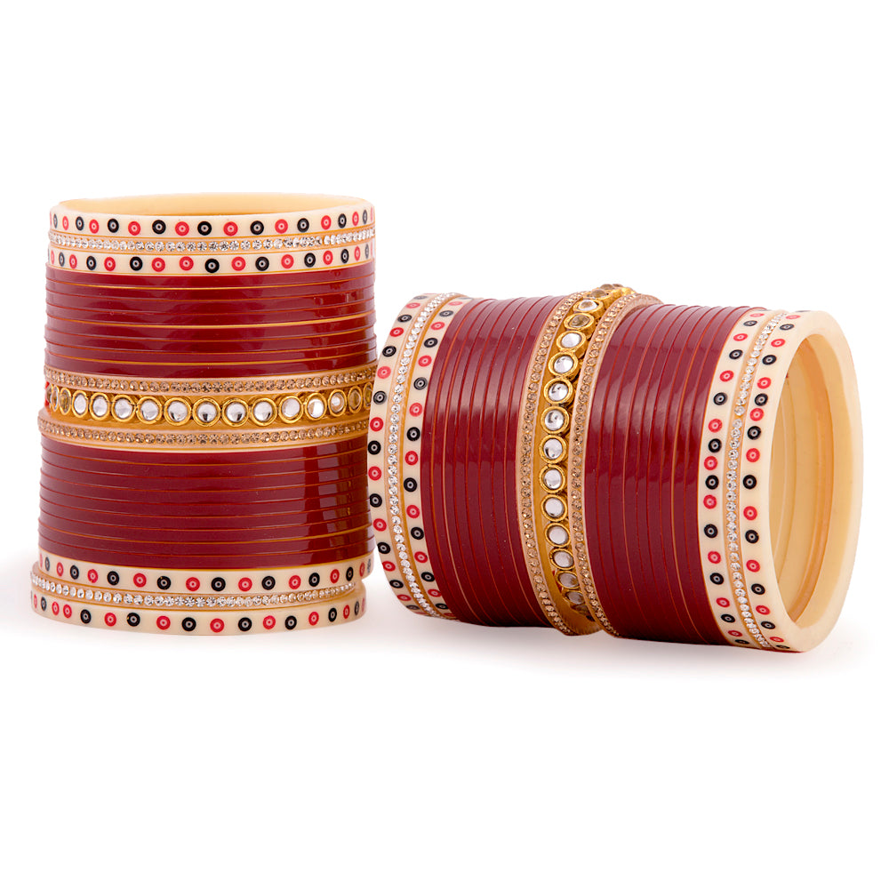 Hand Finished Maroon Wedding Chooda for Bride/Dulhan with Kundan Bangles