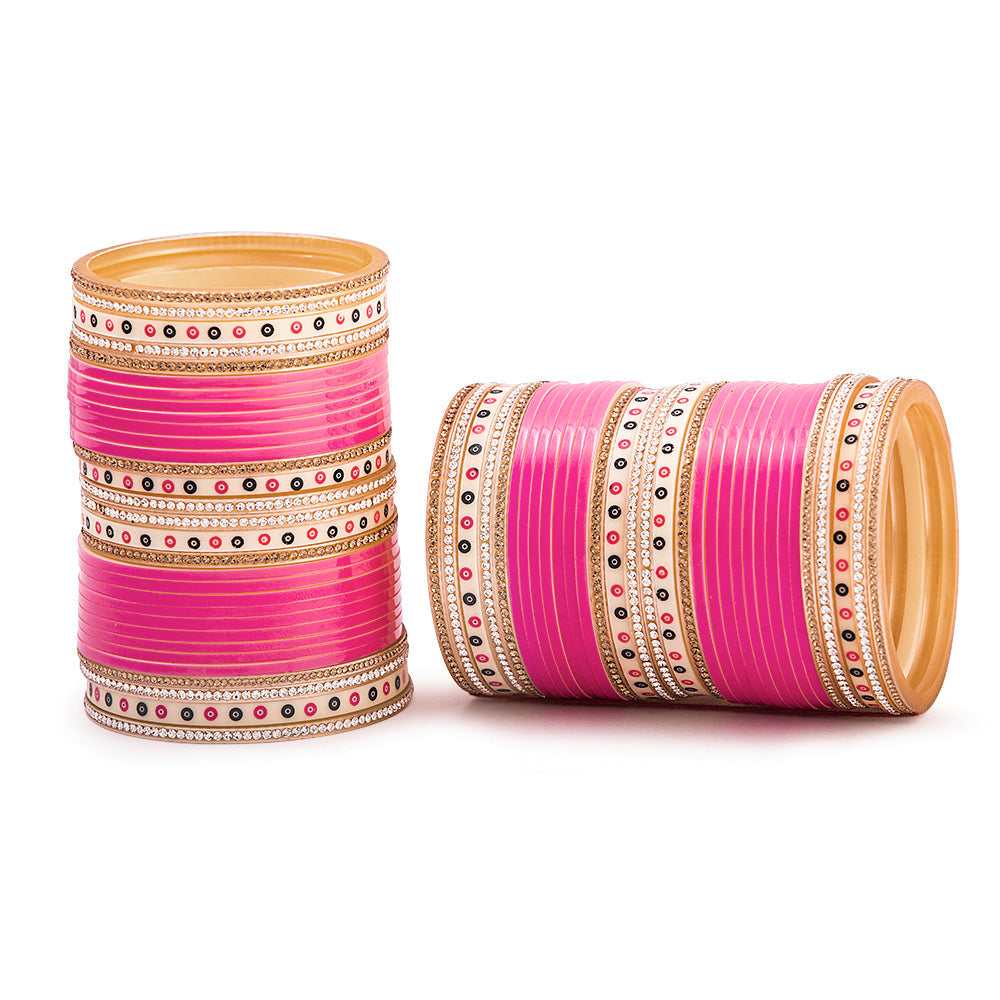 Hand Finished Pink Chooda for Bride/Dulhan with Shimmer Bangles