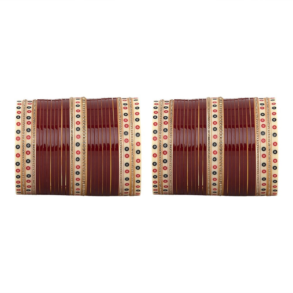 Dark Maroon Hand Finished Wedding Chooda for Bride with Shimmer Bangles