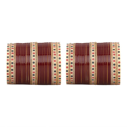 Dark Maroon Hand Finished Wedding Chooda for Bride with Shimmer Bangles