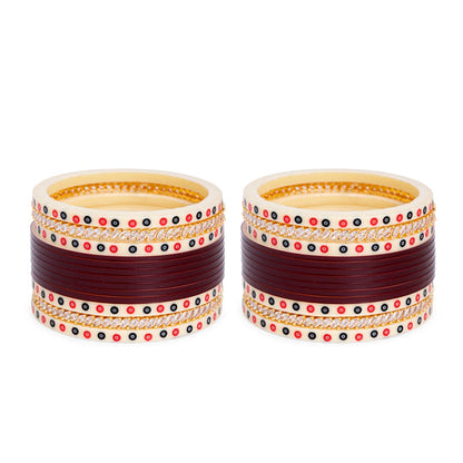 Dark Maroon Bridal Chooda Set with American Diamond Bangle  (Hand Finish Polish)