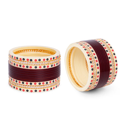 Dark Maroon Bridal Chooda Set with American Diamond Bangle  (Hand Finish Polish)