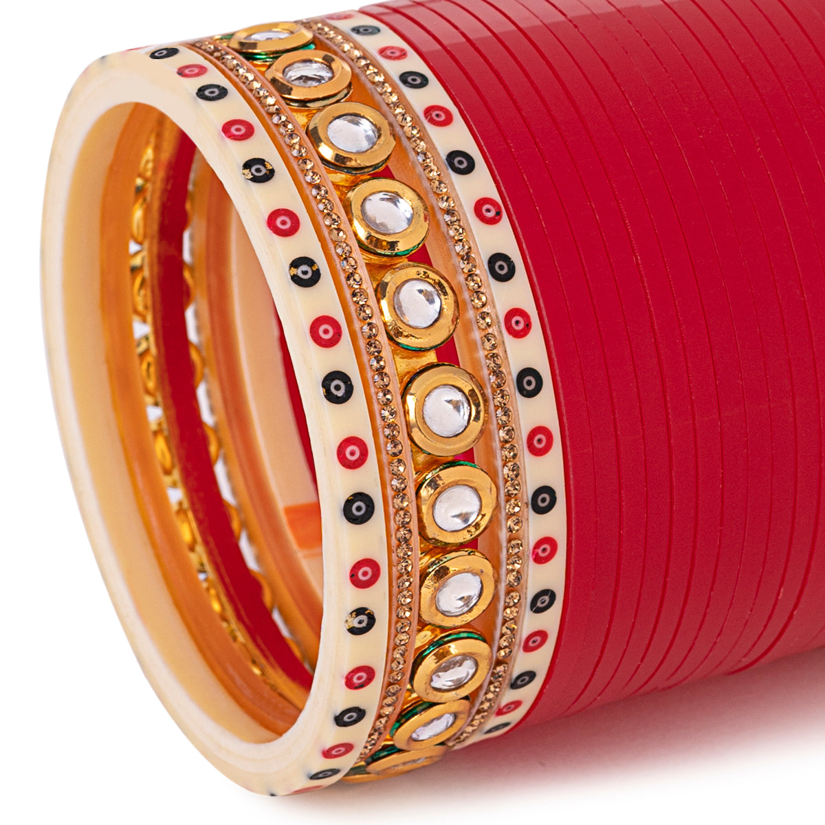 Semi Pearl Red Designer Chuda for Bridal Elegance โ Chotteylal and