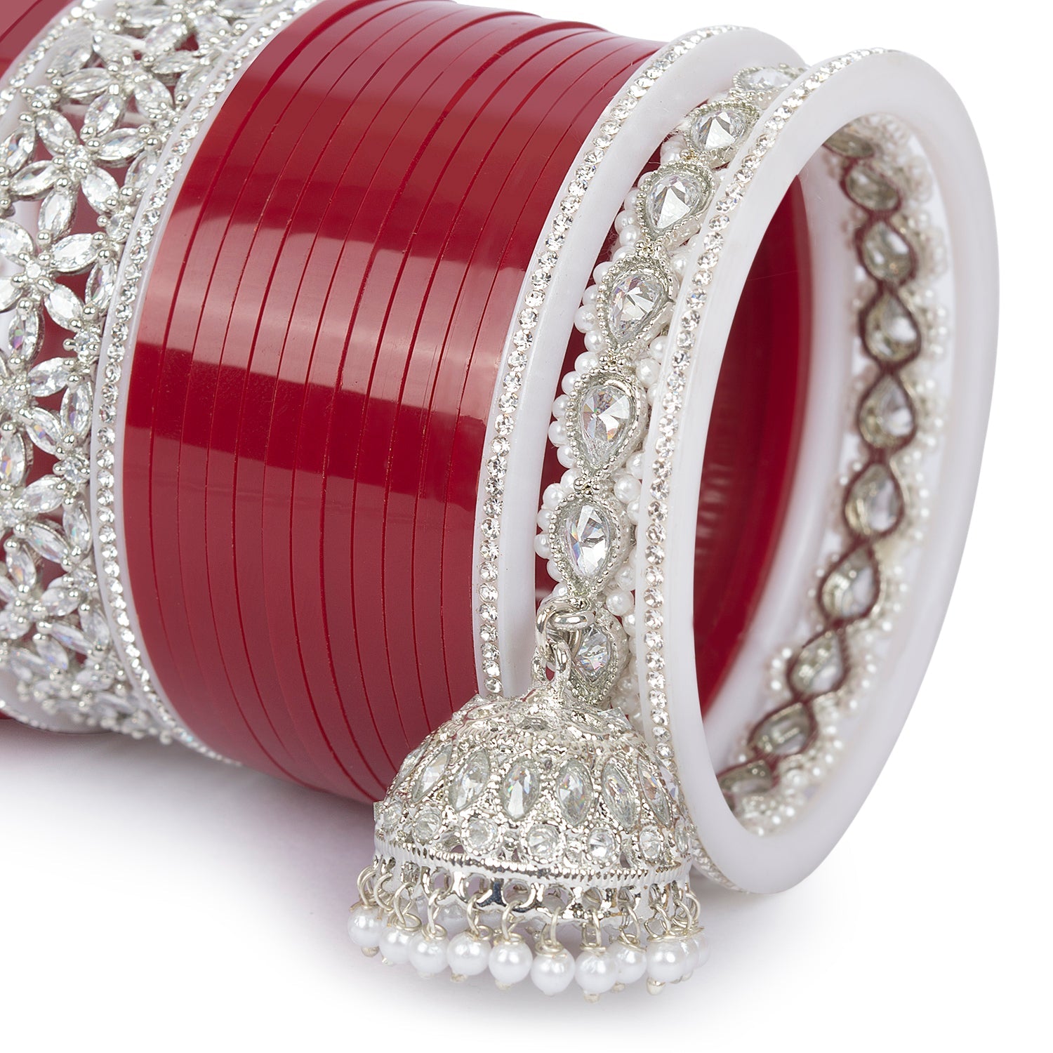 Maroon Bridal Chooda Set with Diamond Bangles (Hand Finish Polish)