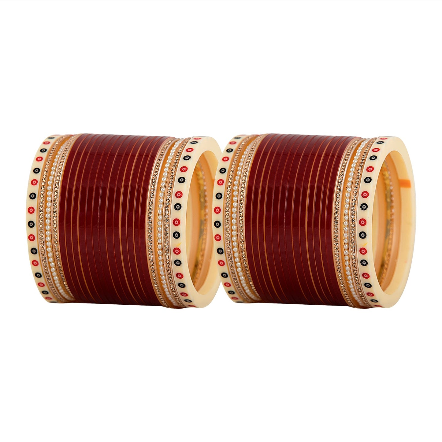 Maroon Hand Finished Designer Wedding Chooda for Bride with Pearl & Shimmer Bangles