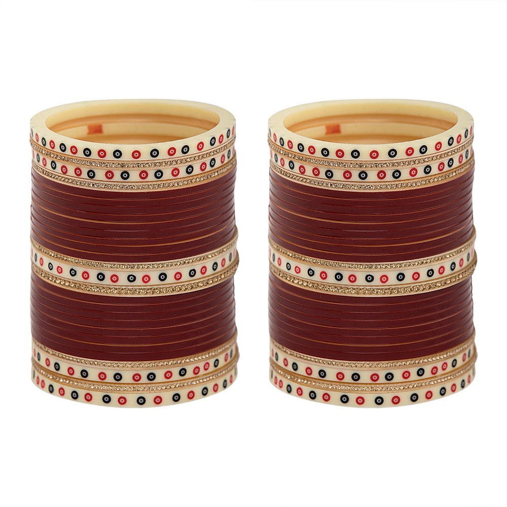 Dark Maroon Hand Finished Wedding Chooda for Bride with Shimmer Bangles