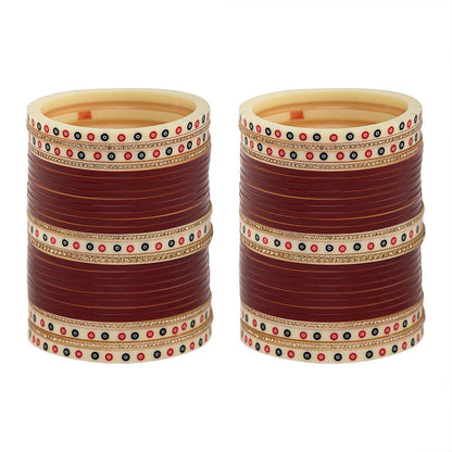 Dark Maroon Hand Finished Wedding Chooda for Bride with Shimmer Bangles