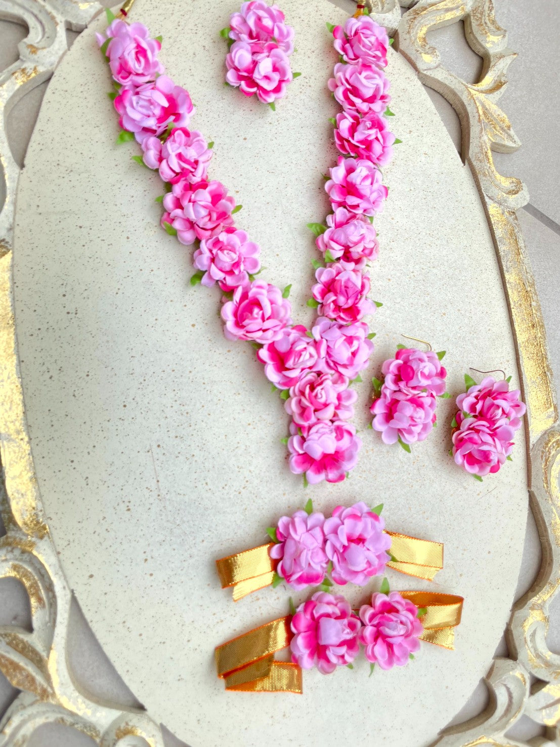 Pink Flower Set For Bride Haldi Ceremony