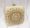 Square shape golden color with golden dabka work long hanging chain purse