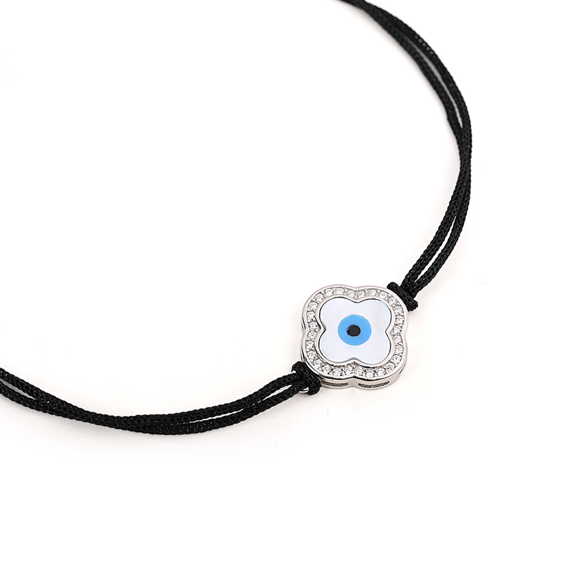 Flower Shape Evil Eye Silver Bracelet